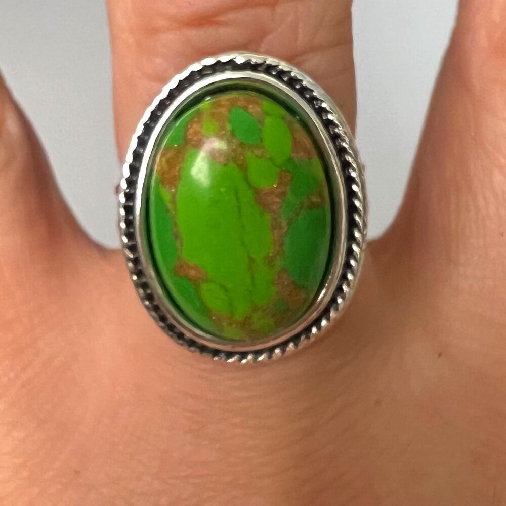 Turquoise Simulant Silver Plated Ring, Size 7